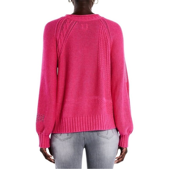 NWT NIC+ZOE Pink Roundneck Lightweight Crafted Cables Sweater Size LP MSRP $168 - Picture 2 of 14